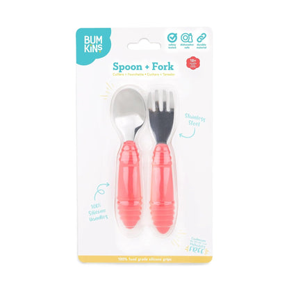 Food-Safe Children's Spoon and Fork Set in Red | Bumkins