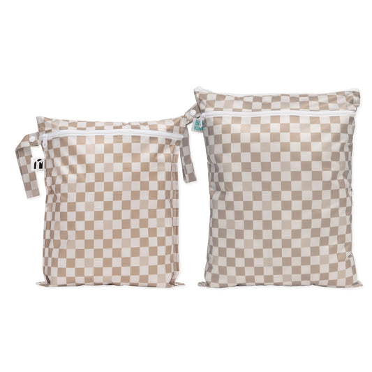 Wet Bag + Wet/Dry Bag Set: Tan Checker | Machine Washable | Bumkins
