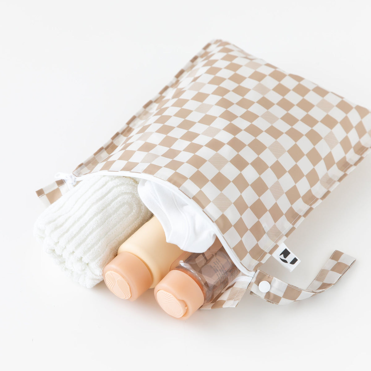 Wet Bag + Wet/Dry Bag Set: Tan Checker | Machine Washable | Bumkins