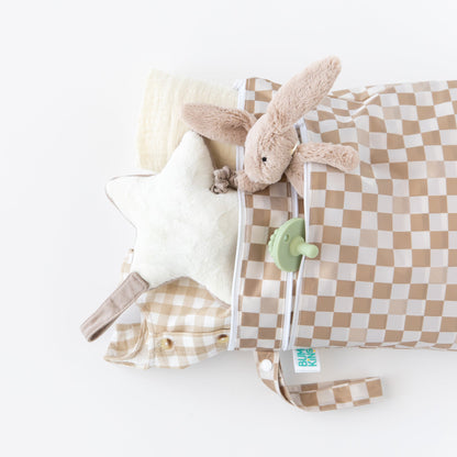 Wet Bag + Wet/Dry Bag Set: Tan Checker | Machine Washable | Bumkins