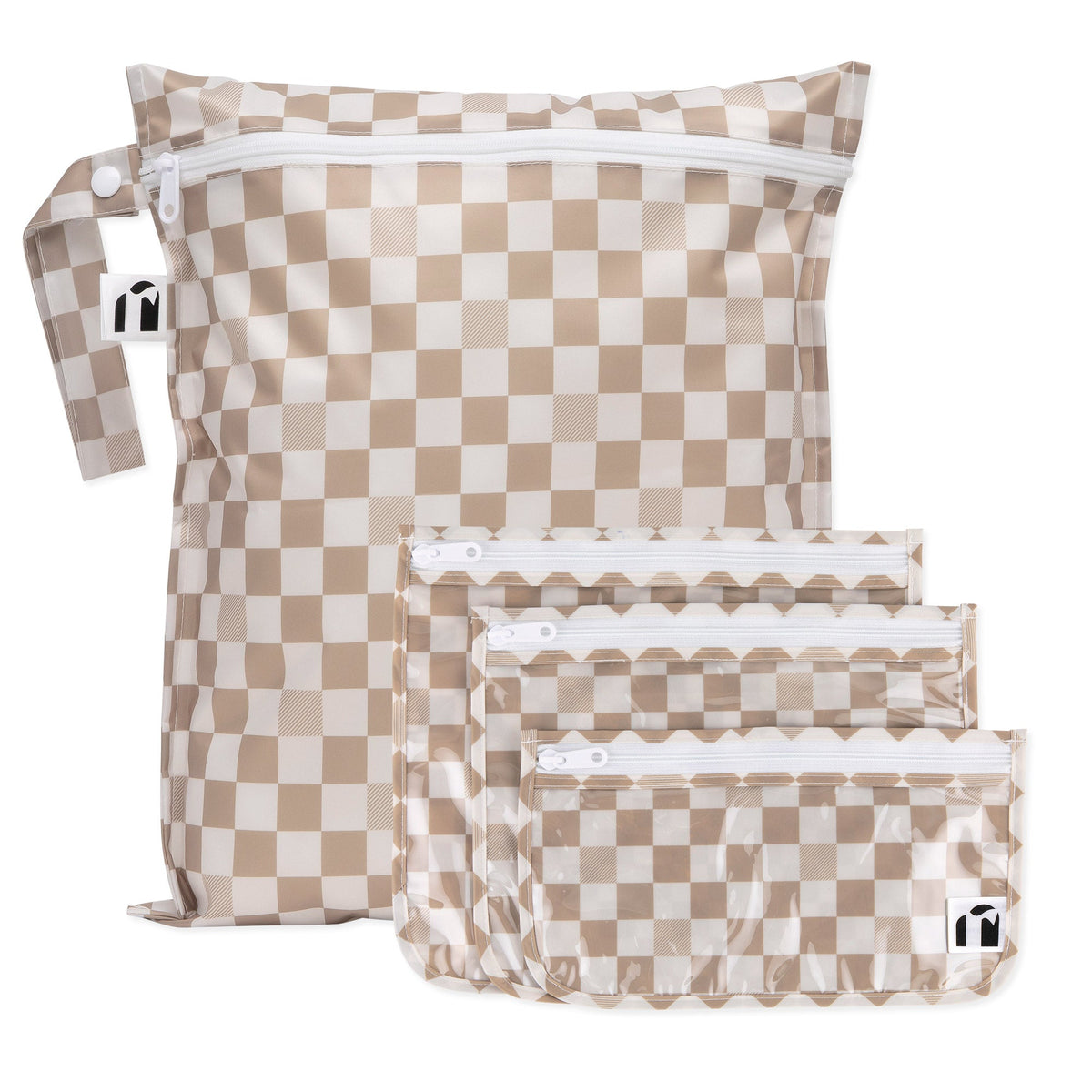 Beige Check 4-Piece Travel Bag Set, Waterproof, Lightweight | Bumkins