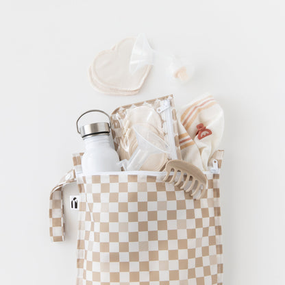 Beige Check 4-Piece Travel Bag Set, Waterproof, Lightweight | Bumkins