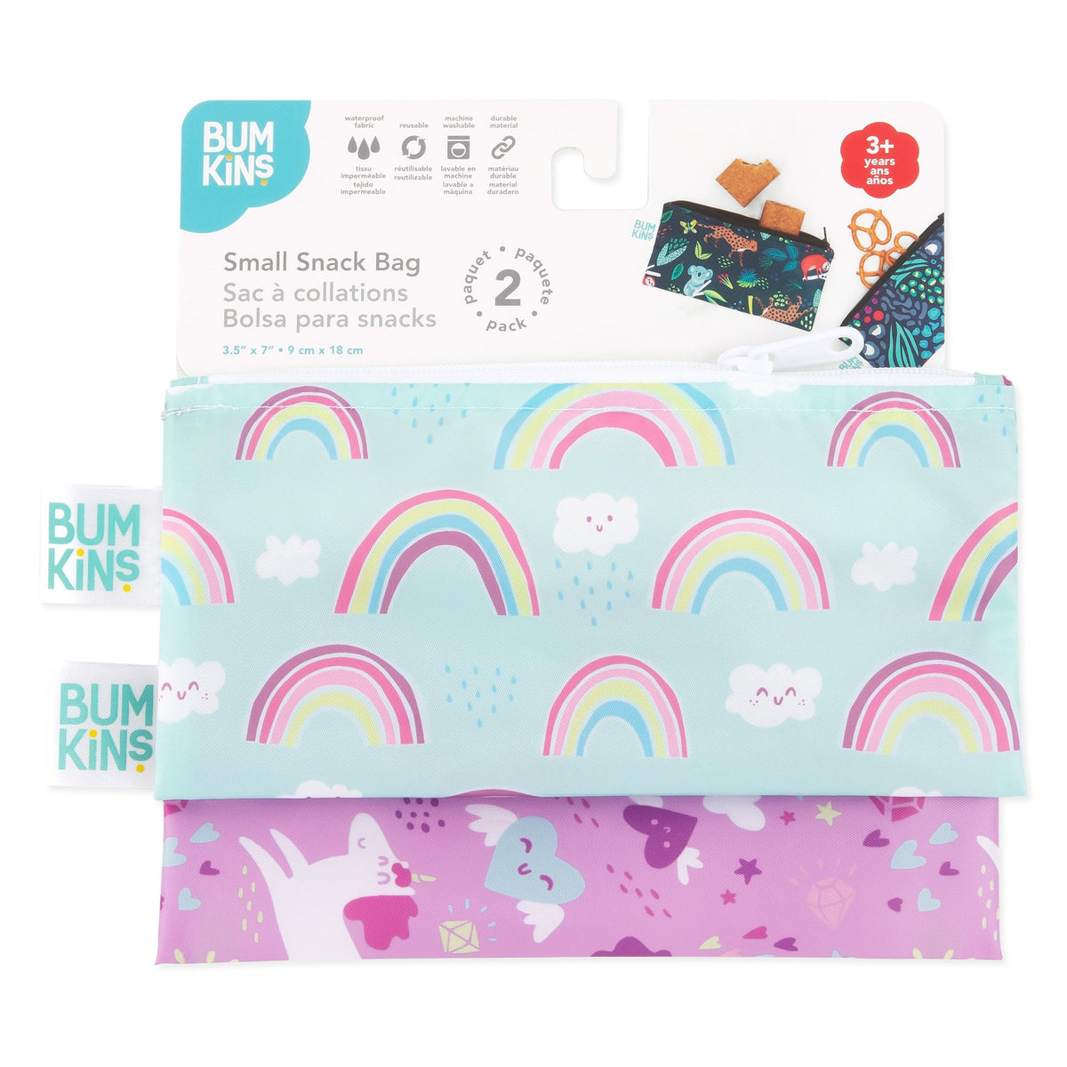 Reusable Snack Bags, Waterproof Fabric, BPA Free, 2-Pack – Unicorns & Rainbows Baby | Bumkins