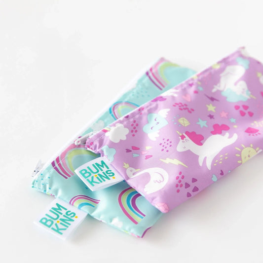 Reusable Snack Bags, Waterproof Fabric, BPA Free, 2-Pack – Unicorns & Rainbows Baby | Bumkins