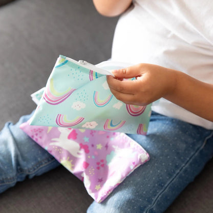 Reusable Snack Bags, Waterproof Fabric, BPA Free, 2-Pack – Unicorns & Rainbows Baby | Bumkins